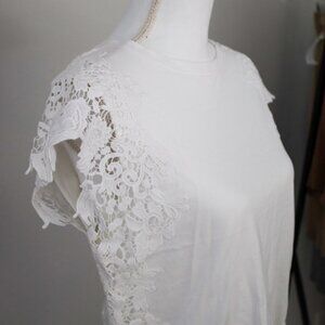 White Tshirt with Lace Sleeve Detail